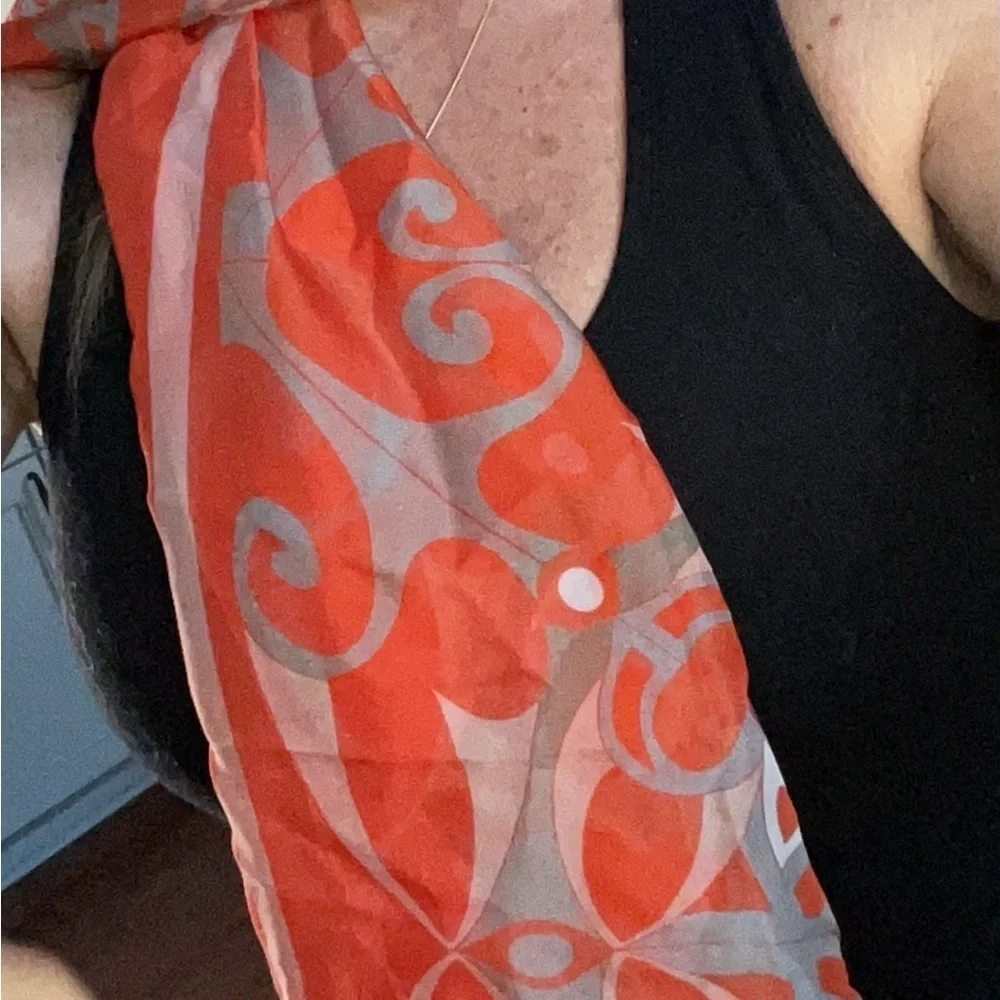Anne Touraine Paris XL silk chiffon scarf- Versailles tangerine 54x54 retail$280
